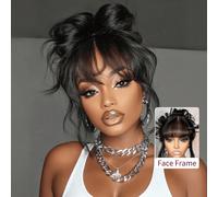 Perruque à franges soyeuse noire, précolorée, pré-épilée 7x5 pouces, lace front naturelle à vagues lâches sans colle ni nœud, perruque avec fermeture en dentelle pour femmes, Marque UNICE Hair Cheveux