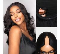 Perruque à ondulation corporelle avec une partie en V, avec sangle de tirage, trame à retournement magique en V. Convient aux débutants avec un laisser-aller minimal. Perruque sans colle à part en V n