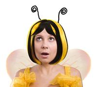 perruque abeille bob noir/jaune avec des antennes noires | Bee Wig | coiffure | postiche guêpe abeille | headwear | Carnaval Mardi Gras Halloween Party