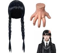 Perruque Addams pour femme, perruques noires pour Mercredi, perruque Addams | Longues tresses, perruques synthétiques pour cosplay, Mercredi pour Halloween, carnaval, costume gothique