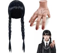 Perruque Addams pour femme, perruques tressées noires pour mercredi | Mercredi Addams - Longues tresses - Perruques synthétiques pour cosplay Mercredi - Costume de carnaval - Ensemble avec froid