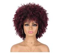 Perruque afro années 70 for femme, perruque synthétique bouclée crépue d'aspect naturel avec frange for un usage quotidien Postiche Cheveux Femme(4PTBUG)