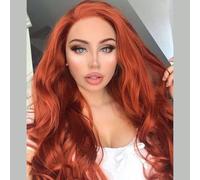 Perruque afro avec dentelle frontale marron cuivré résistant à la chaleur pour femme blanche - Cheveux longs sans colle - 66 cm