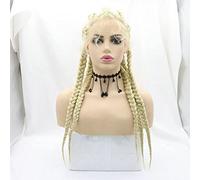 Perruque afro blonde tressée à 5 tresses, cheveux naturels 613 blonds pour femme, perruque longue torsadée tressée avec dentelle frontale, perruque de cheveux de bébé sans colle, fibre synthétique