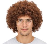 Perruque Afro Bou Frisée Marron, avec Lunettes de Soleil Rétro, Idéal Déguisement Années 70 Disco, Halloween, Carnaval, Fête à Thème Cosplay Accessoire Adulte Unisexe