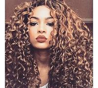 Perruque Afro Bouclée, Perruques De Cheveux Humains Bouclés Corps Naturel des Femmes Cheveux De Vague De Dentelle Synthétique Perruque Longue Bouclée Synthétique Longue Ondulée Naturelle on