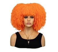 Perruque Afro Bouclée synthétique courte perruque complète perruque femme pour usage quotidien, fête et cosplay (Orange)