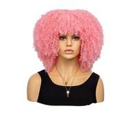 Perruque Afro Bouclée synthétique courte perruque complète perruque femme pour usage quotidien, fête et cosplay (Rose)