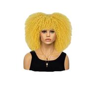 Perruque Afro Bouclée synthétique courte perruque complète pour femmes Perruque pour usage quotidien, fête et Cosplay (Jaune)