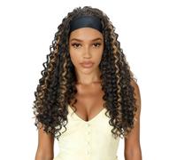 Perruque afro brune bou avec bandeau, 45 cm de long, mèches blondes, style synthétique, ondulations profondes, idéale pour les femmes noires. Sans colle