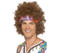 Perruque Afro Brune Hippie Des Années 60 + Foulard Instantané Costume Hippie