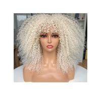 Perruque afro courte avec frange for femmes noires, perruque synthétique bouclée crépue des années 70, 180 g, densité 180 Extensions de cheveux(Blonde)