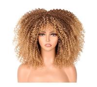 Perruque afro courte avec frange for femmes noires, perruque synthétique bou crépue des années 70, 180 g, densité 180(Ombre dark blonde)