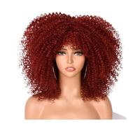 Perruque afro courte avec frange for femmes noires, perruque synthétique bou crépue des années 70, 180 g, densité 180 Postiche Cheveux Femme(BUG)
