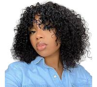 Perruque afro courte bouclée avec frange, perruques afro pour femmes noires, perruques en fibre résistante à la chaleur, décoration