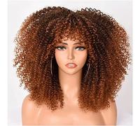Perruque afro courte bouclée avec frange pour femme noire - 35 cm - Style années 70 - Synthétique