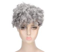 Perruque Afro Courte Grise Bou Perruques de Cheveux Humains Ondulés Courts de Mode, Coiffures Synthétiques Cheveux Courts Gris Noir avec Frange pour Dame Femmes