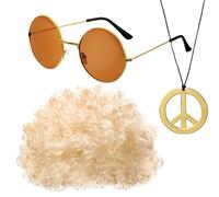 Perruque afro de lunettes de soleil, accessoires de costume hippie pour homme et adolescent des années 50/60/70