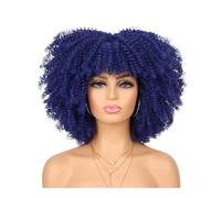 Perruque afro des années 70-80 for femmes noires, perruque synthétique courte et bouclée avec frange, idéale for une tenue de soirée au quotidien. Extensions de cheveux(Dark Blue)