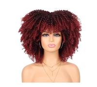 Perruque afro des années 70-80 for femmes noires, perruque synthétique courte et bouclée avec frange, idéale for une tenue de soirée au quotidien. Postiche Cheveux Femme(Ombre red)