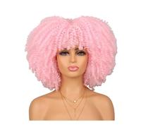 Perruque afro des années 70-80 for femmes noires, perruque synthétique courte et bou avec frange, idéale for une tenue de soirée au quotidien. Postiche Cheveux Femme(Pink)