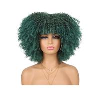 Perruque afro des années 70-80 for femmes noires, perruque synthétique courte et bouclée avec frange, idéale for une tenue de soirée au quotidien. Extensions de cheveux(Dark green)