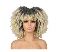 Perruque afro des années 70-80 for femmes noires, perruque synthétique courte et bouclée avec frange, idéale for une tenue de soirée au quotidien. Postiche Cheveux Femme(Ombre Blonde)