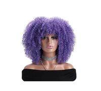 Perruque afro frisée de 40 cm avec frange, sans dentelle, en cheveux synthétiques, for un look naturel au quotidien et en soirée. Hair Extensions Pièces Wigs(Purplish Blue)