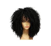 Perruque afro frisée de 40 cm avec frange, sans dentelle, en cheveux synthétiques, for un look naturel au quotidien et en soirée. Hair Extensions Pièces Wigs(Black)