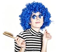 Perruque Afro Funky des années 70, Bleue, Halloween