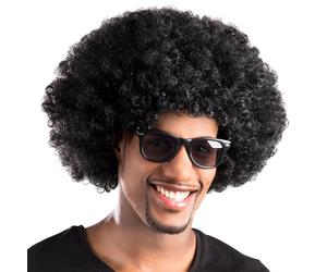 PERRUQUE AFRO GROOVE CHEVEUX BOUCLÉS NOIR ADULTE