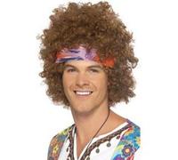 Smiffy's Afro hippie – brune avec foulard et pendentif peace and love – Halloween, Carnaval