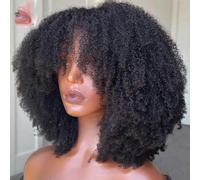 Perruque Afro Kinky Curly avec Frange Cheveux Humains Entièrement Fabriquée à La Machine Perruque Supérieure Du Cuir Chevelu 200 Densité Perruques Brésiliennes Courtes Bouclées-24 pouces-200 Densité-C