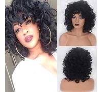 Perruque afro parfaite pour les fêtes quotidiennes - Noir - Cheveux courts et bouclés - Filet rose
