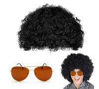 Perruque Afro,Perruque Hippie Lunettes,Accessoire Disco,70s 80s Perruque Homme Disco Thème Partie,Accessoires Hippie