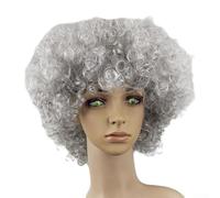Perruque afro pour homme - Accessoire de fan de football - Postiche courte et bou pour match de football, cosplay, fête - Noir - Taille unique (blanc argenté)
