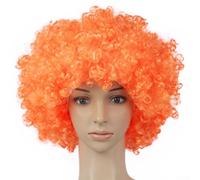 Perruque afro pour homme - Accessoire de fan de football - Postiche courte et bou pour match de football, cosplay, fête - Noir - Taille unique (orange)