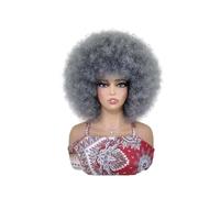 Perruque afro souple années 70 for femme, cheveux crépus bouclés avec frange, volume souple, synthétique, idéale au quotidien ou for les fêtes. Postiche Cheveux Femme(Grey)