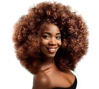 Perruque afro style années 70 pour femme, perruque brune bouclée, haute densité, 45 cm de diamètre, parfaite pour les costumes et les événements à thème