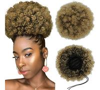 Perruque afro synthétique avec cordon de serrage pour queue de cheval - Cheveux courts crépus bouclés - Chignon - Grande taille