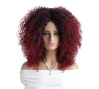 Perruque afro synthétique bou de 12 pouces for femmes noires, environ 280 g/pièce de cheveux crépus for un usage quotidien en cosplay Effet naturel et Volumineux(Gradient Wine Red)