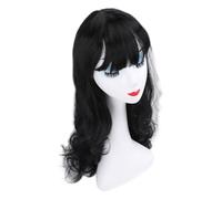 Perruque Air Bangs, Perruque Longue Ondulée en Fibre Synthétique Haute Température Noire pour Femme pour Fête