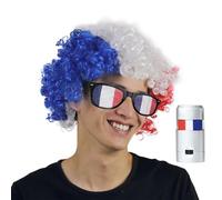 Perruque Allemagne/France de Coupe du Monde Perruque pour Football de Match pour Fans Cheveux Synthétiques avec Peinture Faciale pour Football Rugby Évènements Sportifs Adultes