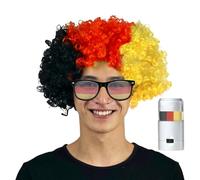 Perruque Allemagne/France de Coupe du Monde Perruque pour Football de Match pour Fans Cheveux Synthétiques avec Peinture Faciale pour Football Rugby Évènements Sportifs Adultes