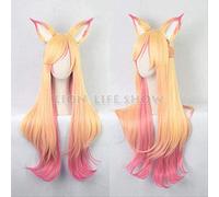 Perruque Anime Coer Wig. Ahri Star Guardian Perruque de cosplay avec renard à la queue