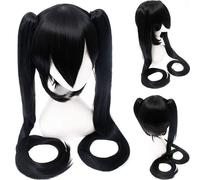 Perruque Anime Hatsune Miku Vocaloid Cosplay Perruque Noir Rock Shooter Senbon Zakura Perruques Longues Puce De Cheveux Synthétiques Ponytails + Perruque Casquette DM120 4
