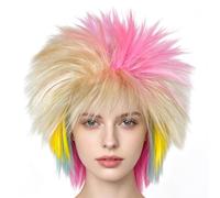 Perruque arc-en- - Cheveux multicolores LGBT Punk dégradé | Rockstar Costume de cheveux pour Halloween, fête cosplay, fête de la fierté, carnaval, maison hantée, festival