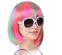 Perruque arc-en-ciel 12inch Wigs colorés de la mode avec frange droite bob perruque réaliste charmante perruques pour les femmes usure quotidienne des filles, mascarades, cosplay et halloween fête, p