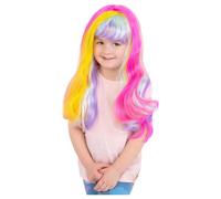 Perruque Arc-En-Ciel Licorne Rose Filles Princesse Fête Costume Perruque Ondulée