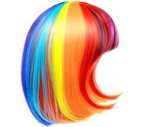 Perruque arc-en-ciel, perruque colorée courte de 12 pouces avec frange, perruques de couleur synthétique respirante pour femmes, réglable pour porter des perruques amusantes pour la fête, une perruqu